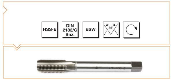 Makine Takım Whitworth Vidalı Düz Kanallı Makine Kılavuzu Hss-E Dın 2183/C W 1/2 İnç X 110 Mm