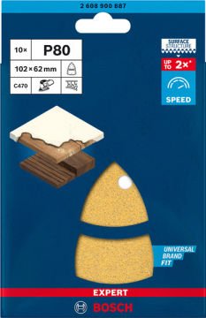 Bosch Zımpara Kağıdı Expert C470 102x62 80 Kum 11 Delikli 10 Lu Paket - 2608900887