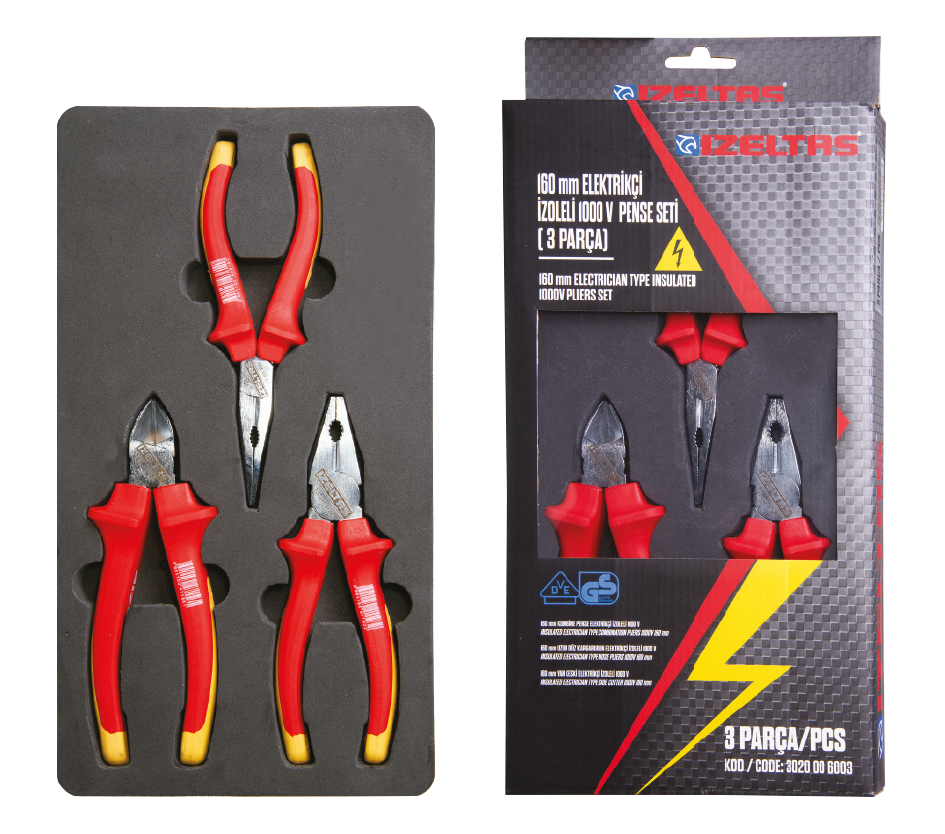 İzeltaş Elektrikçi İzoleli 1000V 160 mm Pense Seti 3 Parça
