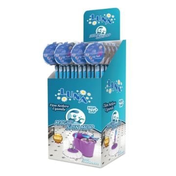 İzmir Fırça Yuvarlak 360° Mikrofiber Mop + Sap Takım Standlı Koli 16 Lı