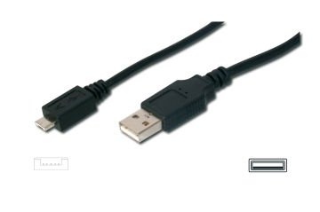 Assmann Usb 2.0 Kablo, Usb A Erkek - Micro Usb A Erkek, 1.8 Mt, Awg 28, Usb 2.0 Uyumlu, Ul, Siyah Renk