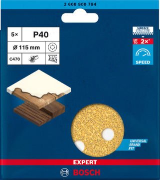 Bosch Zımpara Kağıdı Expert C470 115 Mm 40 Kum 8 Delikli 5 Li Paket - 2608900794