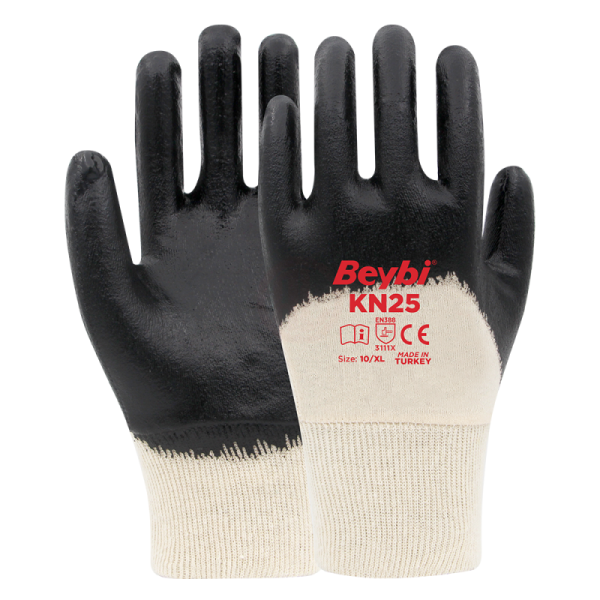 Beybi KN25 Nitril Pamuk Eldiven Siyah No:9