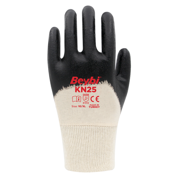 Beybi KN25 Nitril Pamuk Eldiven Siyah No:9