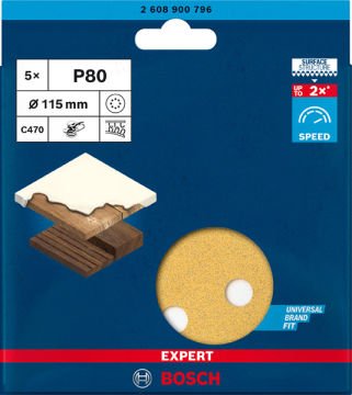 Bosch Zımpara Kağıdı Expert C470 115 Mm 80 Kum 8 Delikli 5 Li Paket - 2608900796