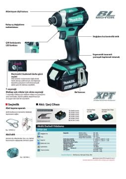 Makita Akülü Darbeli Vidalama Matkabı DTD154RFJ (2 x 3,0 Ah Akü)