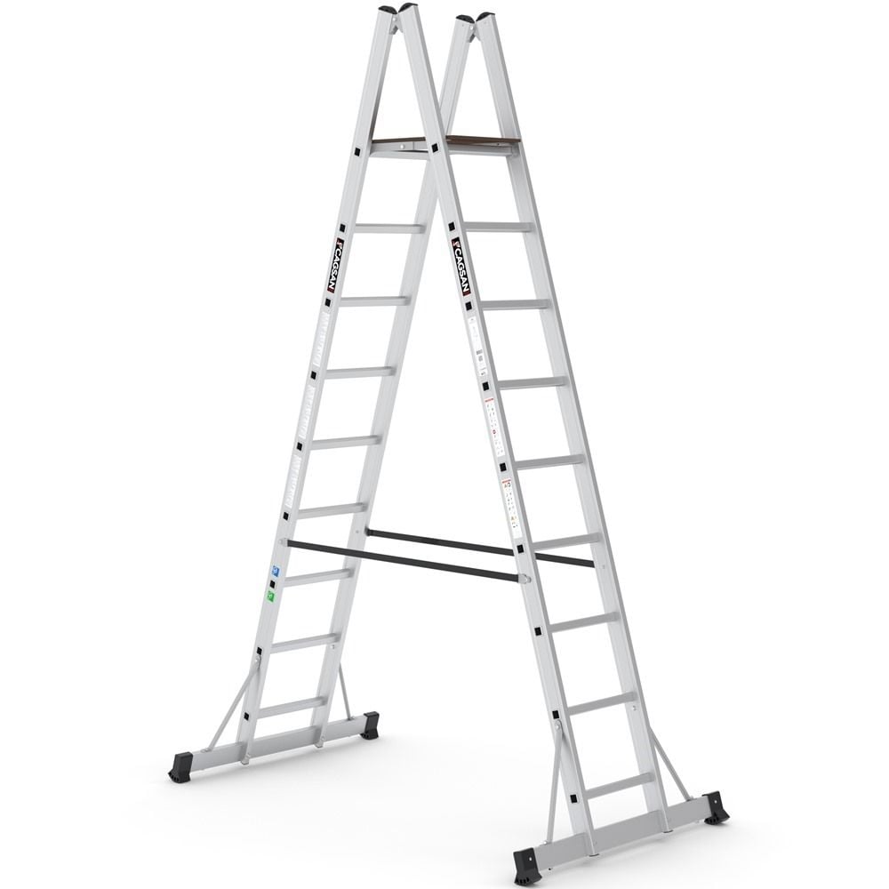 Çağsan A Tipi Platformlu Alüminyum Merdiven 8+1 Basamaklı - A3