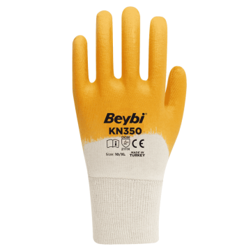 Beybi KN350 3/4 Nitril Kaplı Pamuk Eldiven Sarı No 10