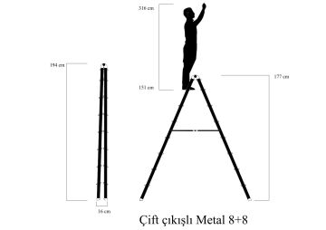 MHT Sky Line Çift Taraflı Metal Merdiven 8+8