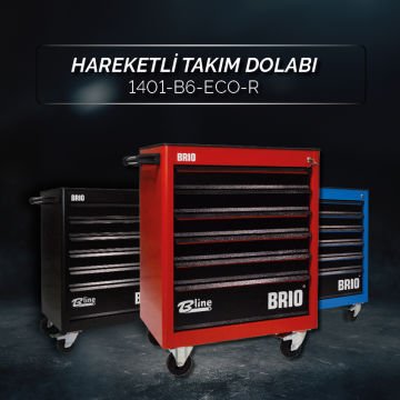 Brio Hareketli Tekerlekli Takım Dolabı Takım Arabası 6 Çekmeceli Kilitli Eco 74 Parça Kırmızı Dolu