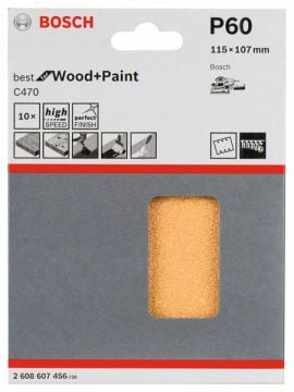 Bosch Titreşimli Zımpara Kağıdı 6 Delik 115x107 mm 60 Kum (10 Adet) - 2608607456