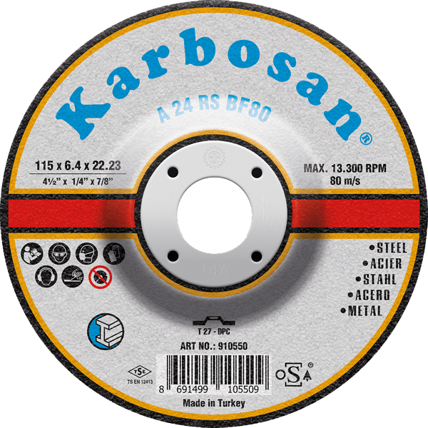 Karbosan Endüstriyel Metal Plus Taşlama Disk T27 Bombeli 125x6,4x22,23 mm A 30 Q BF80 - KAR910640