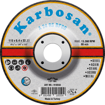 Karbosan Endüstriyel Metal Plus Taşlama Disk T27 Bombeli 125X6,4X22,23 Mm A 30 Q Bf80