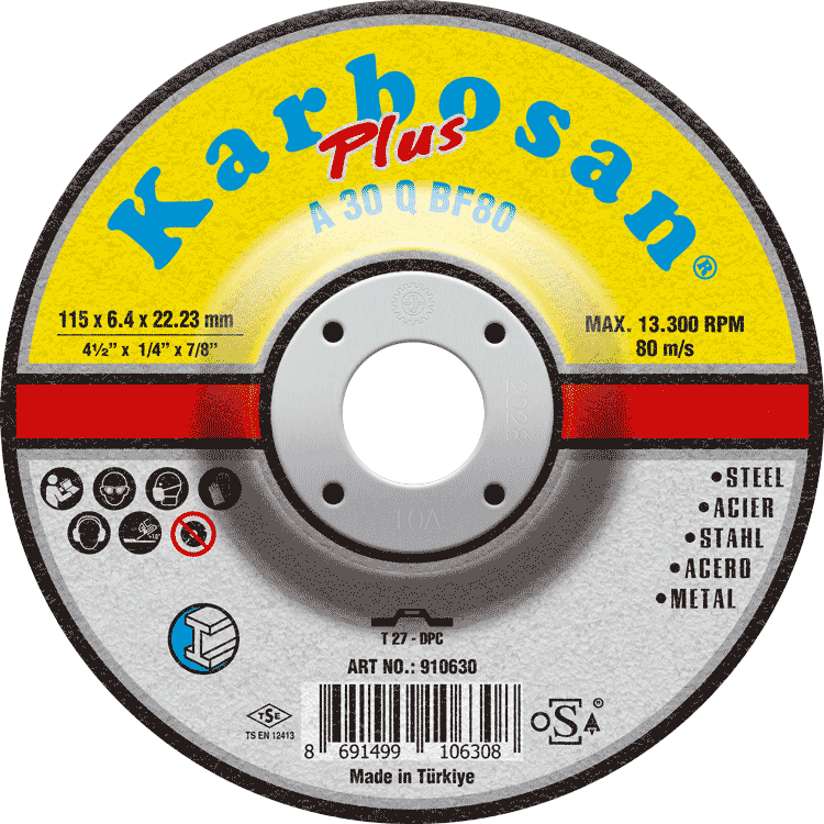 Karbosan Endüstriyel Metal Plus Taşlama Disk T27 Bombeli 125x6,4x22,23 mm A 30 Q BF80 - KAR910640