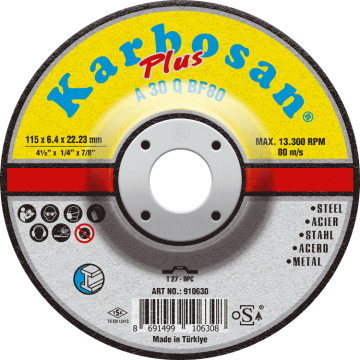 Karbosan Endüstriyel Metal Plus Taşlama Disk T27 Bombeli 125x6,4x22,23 mm A 30 Q BF80 - KAR910640