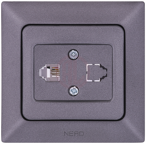 Ne-Ad Aras Metalik İletişim Grubu / Tekli Numeris Telefon Prizi (CAT3) Füme (Çerçevesiz) - 93-21-11-1