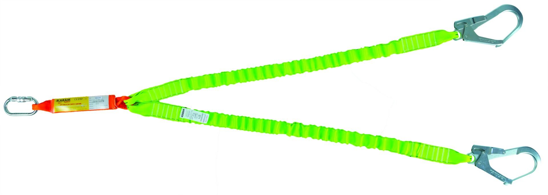 Karam Çift Kol Şok Emicili Lanyard Elastik Halatlı Karabinalı Büyük Kancalı