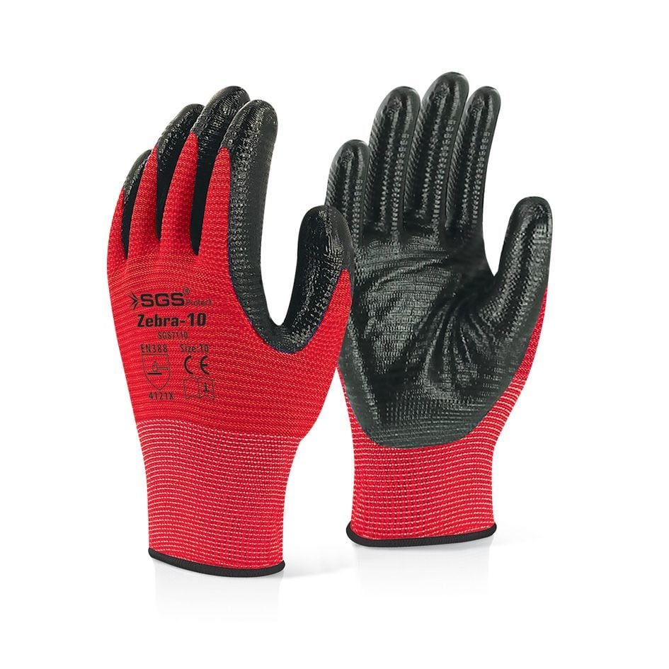 SGS 7110 Nitril Kaplı Örme Eldiven Kırmızı Zebra-10