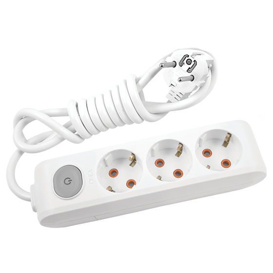 Viko Multi-Let Üçlü Priz Anahtarlı Topraklı Kablolu Çarpma Karşıtı Örtücü 5 Mt Beyaz