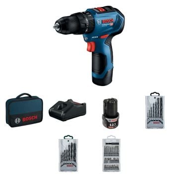 Bosch Akülü Darbeli Vidalama Matkabı Gsb 12V-30 (2 X 2,0 Ah Akü) + Akseuar Seti (39 Parça)
