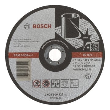 Bosch Paslanmaz Çelik Kesme Diski Expert For Inox Düz 180x22,23x3,0 mm (AS 30 S INOX BF) - 2608600322