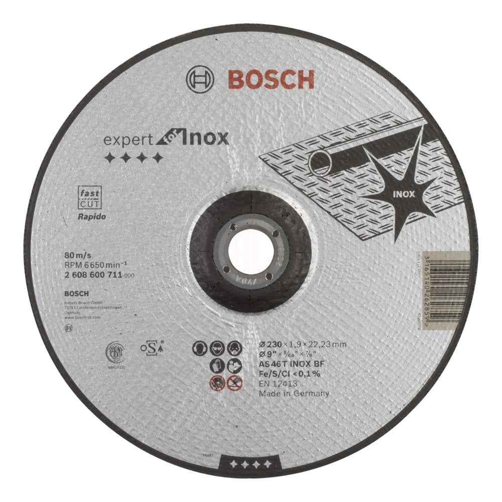 Bosch Paslanmaz Çelik Kesme Diski Expert For Inox Rapido Bombeli 230x22,23x1,9 mm (AS 46 T INOX BF) - 2608600711