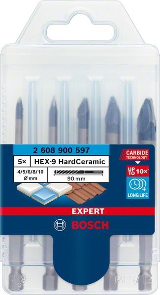 Bosch Seramik Matkap Ucu Expert HEX-9 HardCeramic Set (5 Parça) (4/5/6/8/10 mm) - 2608900597