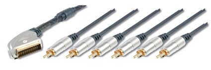 Assmann Ev Sinema Sistemleri İçin Yüksek Kaliteli Scart Kablosu, Scart Erkek 4 X Rca Erkek (Ses İçin), 2 X Rca Erkek (Görüntü İçin), Ferrite Filtreli, 1.50 Mt