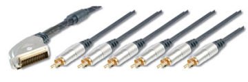 Assmann Ev Sinema Sistemleri İçin Yüksek Kaliteli Scart Kablosu, Scart Erkek 4 X Rca Erkek (Ses İçin), 2 X Rca Erkek (Görüntü İçin), Ferrite Filtreli, 1.50 Mt