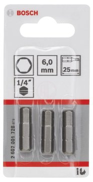 Bosch Vidalama Ucu Extra Hard HEX6x25 mm (3 Adet) - 2607001728