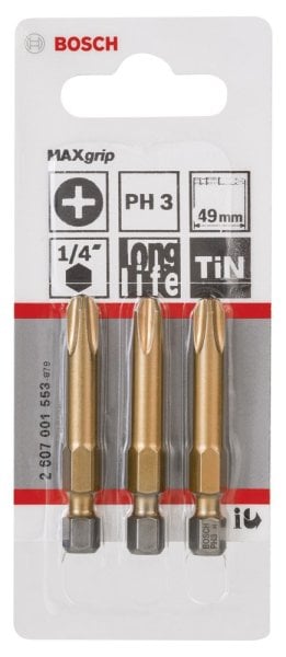 Bosch Maxgrip Vidalama Ucu Ph3X49 Mm 3 Lü - 2607001553