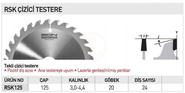Edn RSK 125-2 ÇİZİCİ TESTERE 125 MM 24 DİŞ - EDNRSK12528362224