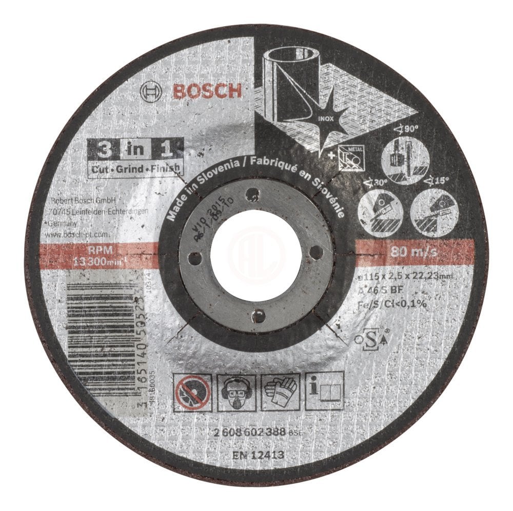 Bosch Paslanmaz Çelik Kesme ve Taşlama Diski 3 İn 1 Bombeli 115x22,23x2,5 mm - 2608602388