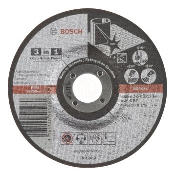 Bosch Paslanmaz Çelik Kesme ve Taşlama Diski 3 İn 1 Bombeli 125x22,23x2,5 mm - 2608602389