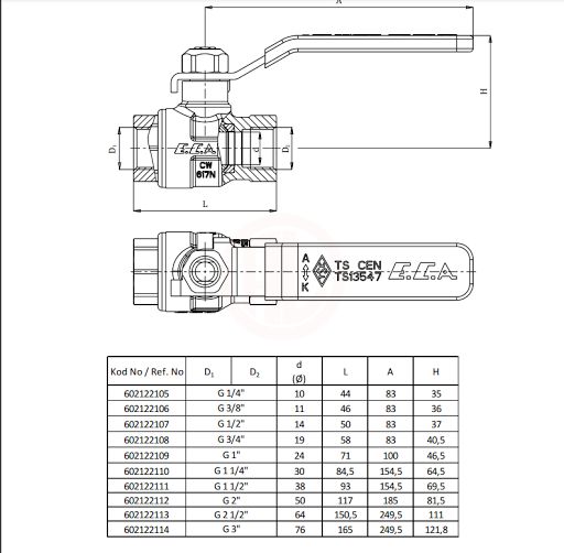 ECA G 1/2'' ENDÜSTRİYEL TİP KÜRESEL VALF TAM GEÇİŞLİ - 602122107