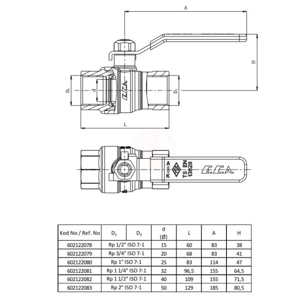 Eca İÇME SUYU KÜRESEL VALFİ TAM GEÇİŞLİ RP 3/4 - 602122169