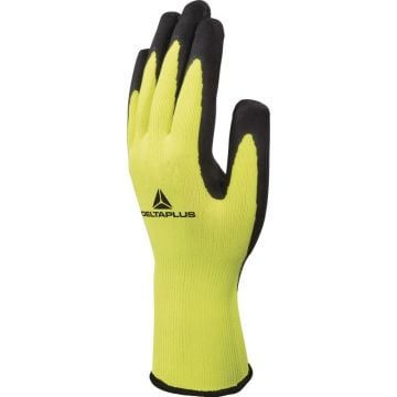 Deltaplus Apollon Vv733 Dokuma Polyester Eldiven Avuç İçi Lateks Köpük Fosforlu Sarı-Siyah No 09