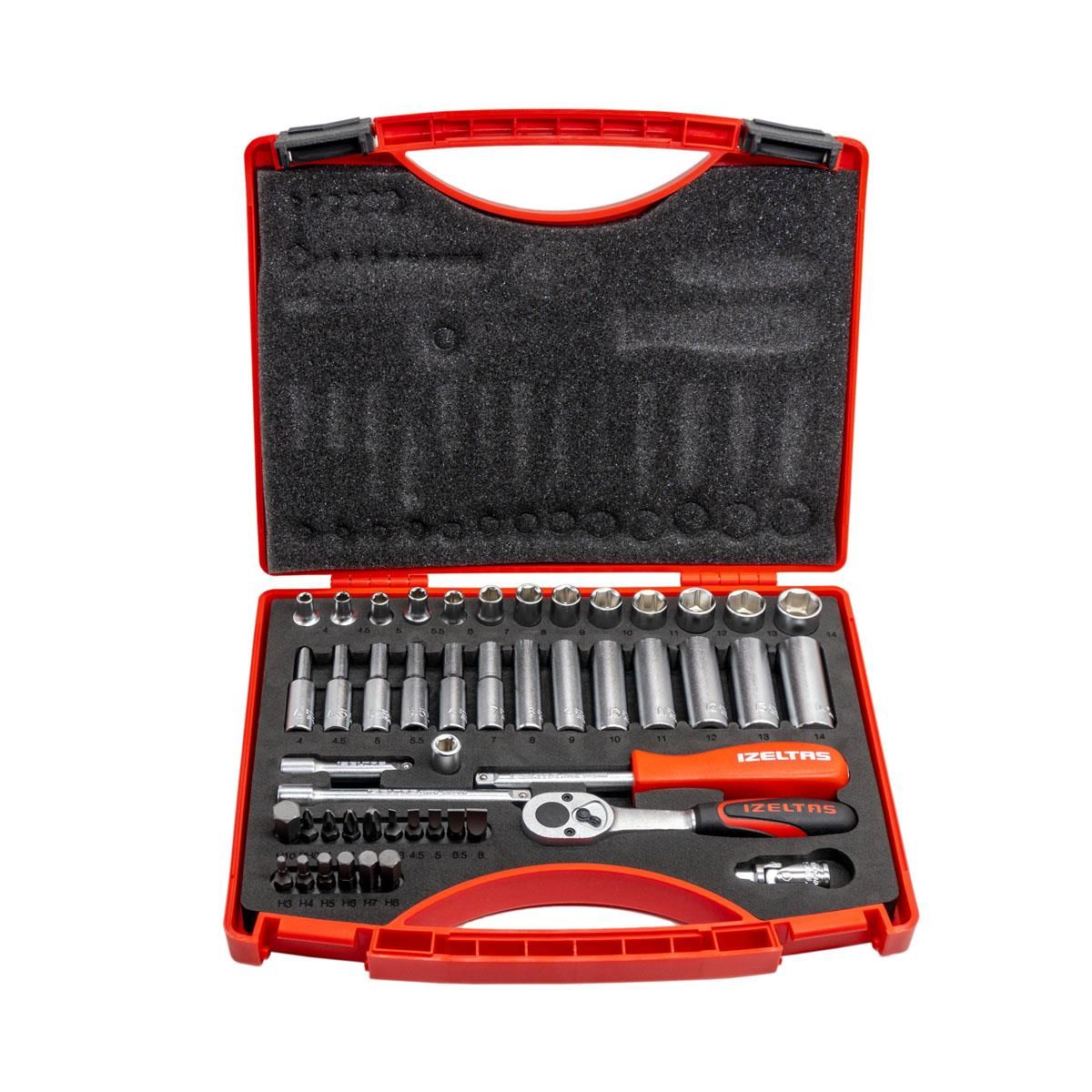 İzeltaş İzeltaş 1/4 İnç Altı Köşe Lokma Anahtar Ve Bits Set 48