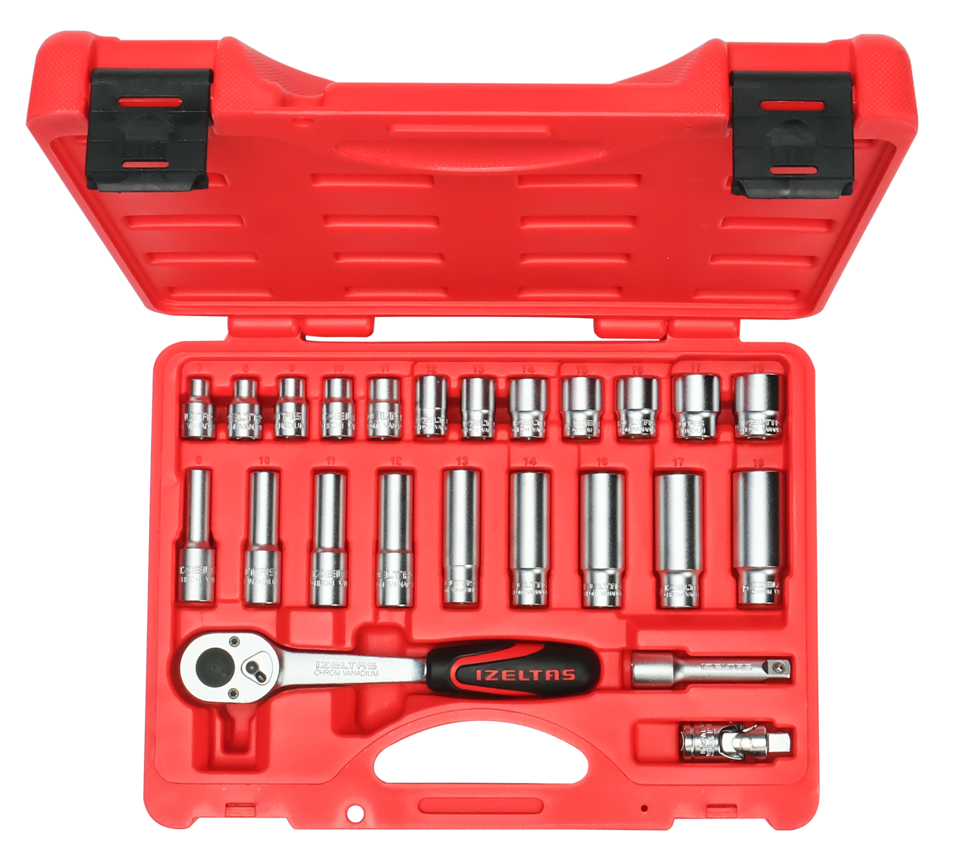 İzeltaş 3/8 İnç Altı Köşe Lokma Anahtar Seti 24 Parça