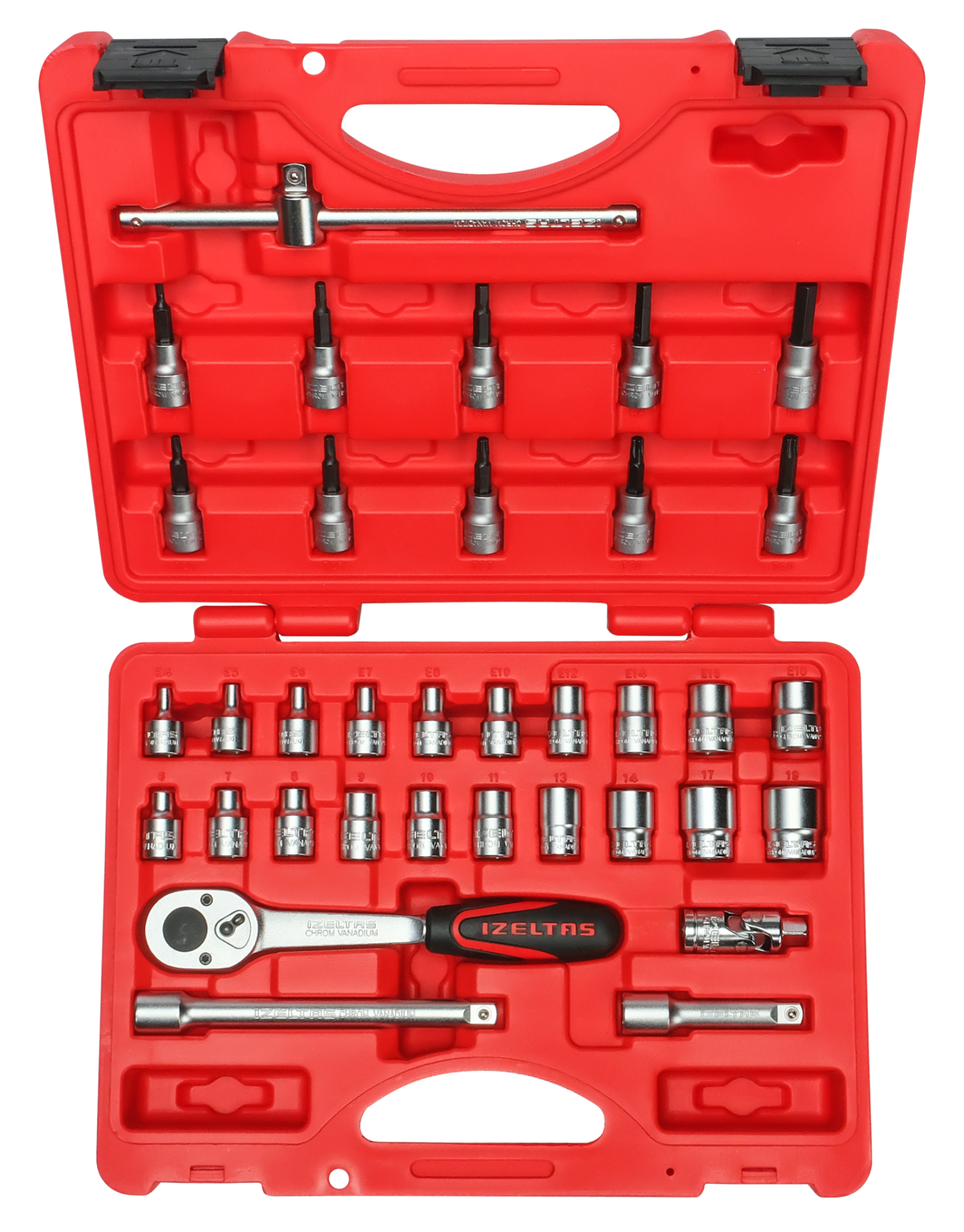 İzeltaş 3/8 İnç Altı Köşe Lokma Anahtar Ve Lokmalı Allen Set 35 Parça