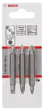 Bosch Vidalama Ucu Çift Taraflı Extra Hard Set PH12/PZ12/S-Sx60 mm (3 Parça) - 2607001745