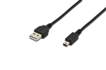 Assmann Usb 2.0 Bağlantı Kablosu, Usb A Erkek - Usb Mini B (5 Pin) Erkek, 1.8 Mt, Usb 2.0 Uyumlu, Ul, Siyah Renk