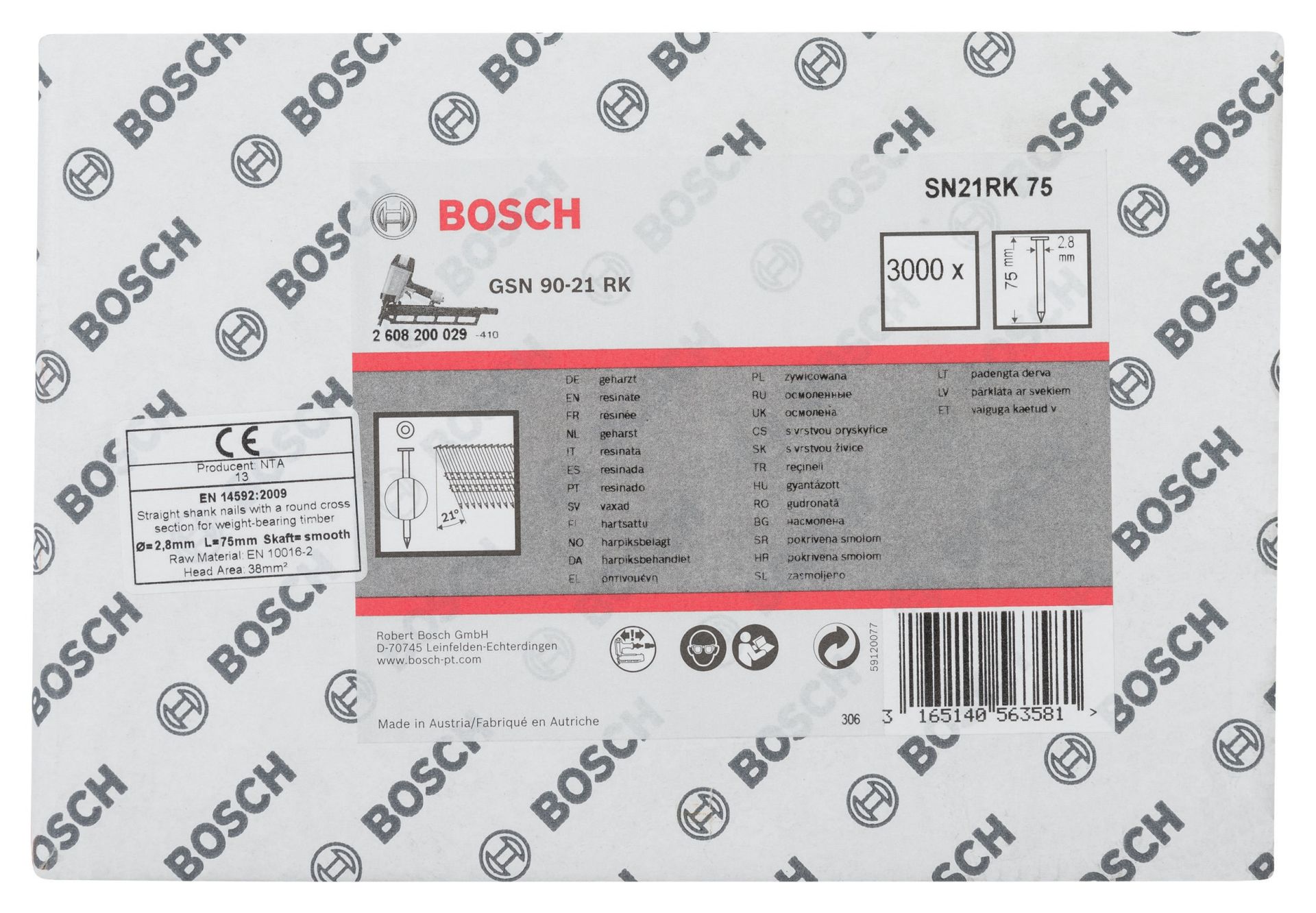Bosch Yuvarlak Kafalı Düz Şerit Çivi 75 Mm Parlak