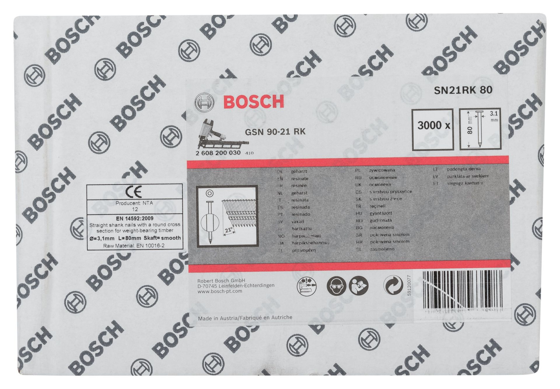 Bosch Yuvarlak Kafalı Düz Şerit Çivi 80 Mm Parlak