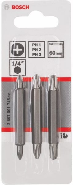 Bosch Vidalama Ucu Çift Taraflı Extra Hard Set PH11/22/33x60 mm (3 Parça) - 2607001748