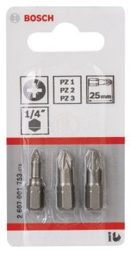 Bosch Vidalama Ucu Extra Hard Set 25 mm (3 Parça PZ1/2/3) - 2607001753