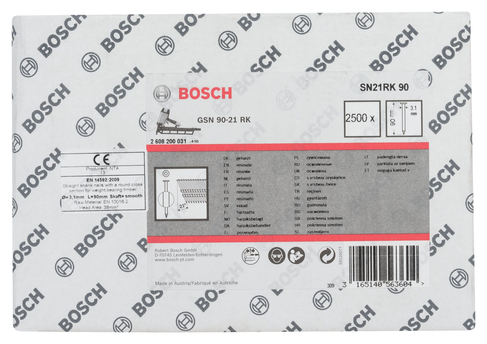 Bosch Yuvarlak Kafalı Düz Şerit Çivi 90 Mm Parlak