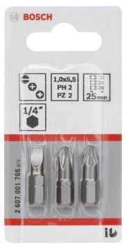 Bosch Vidalama Ucu Extra Hard Set 25 mm (3 Parça PH2/PZ2/S) - 2607001766