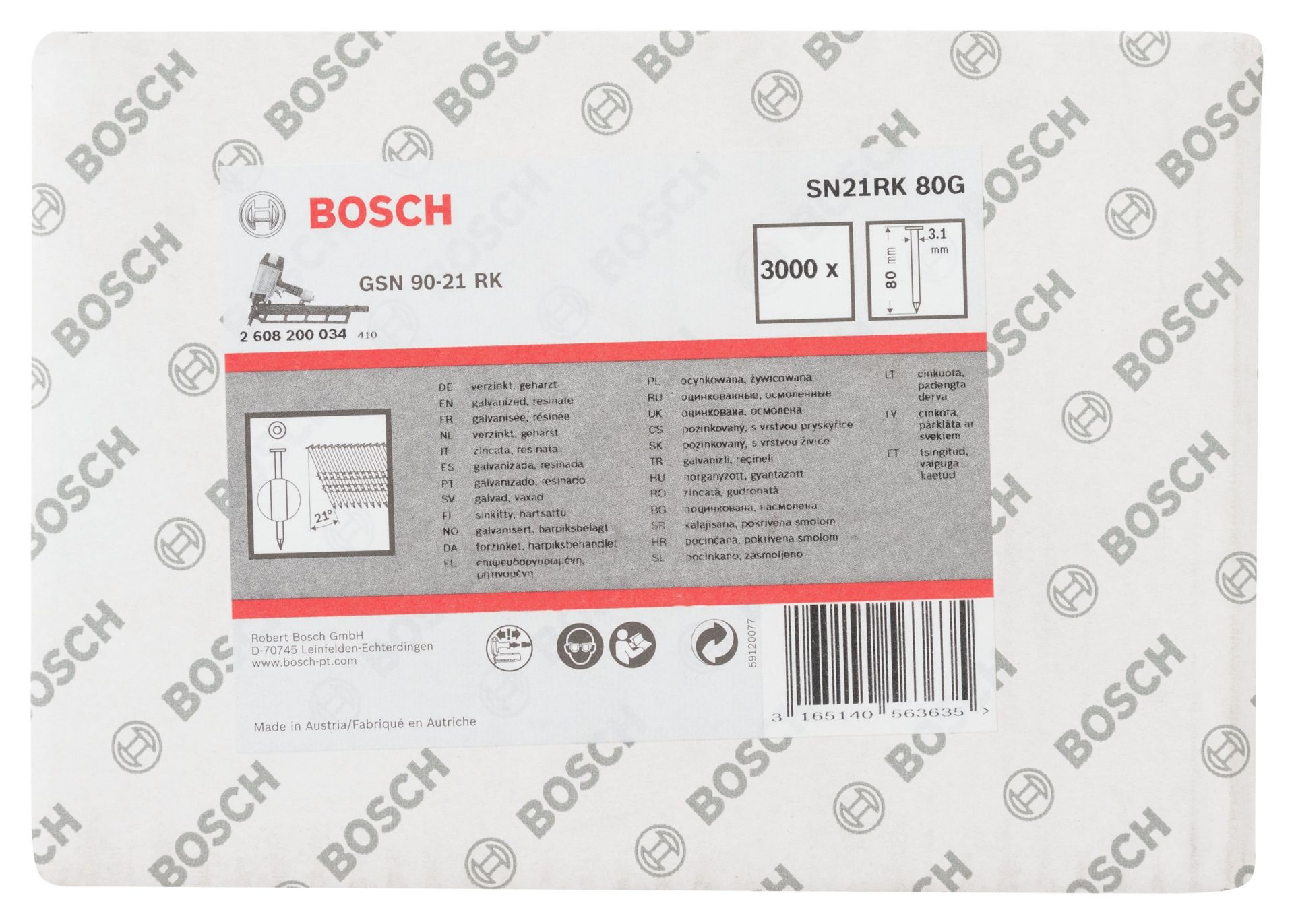 Bosch Yuvarlak Kafalı Düz Şerit Çivi 80 Mm Çinko Kaplanm