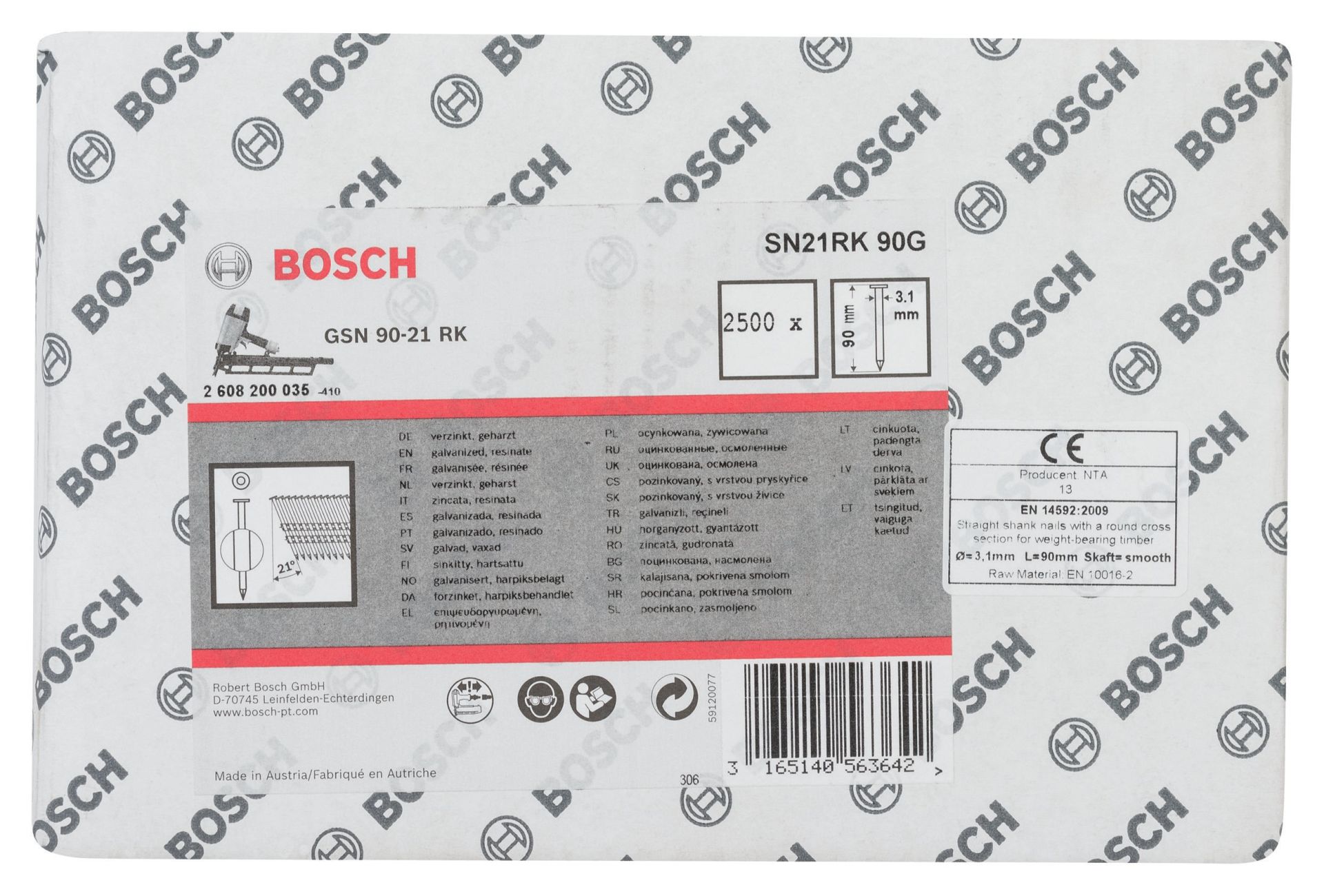 Bosch Yuvarlak Kafalı Düz Şerit Çivi 90 Mm Çinko Kaplanm